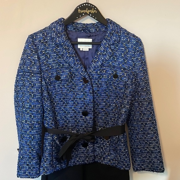 Kate Spade Blue Tweed Ribbon Tie Belt Jacket Blazer - Picture 3 of 9